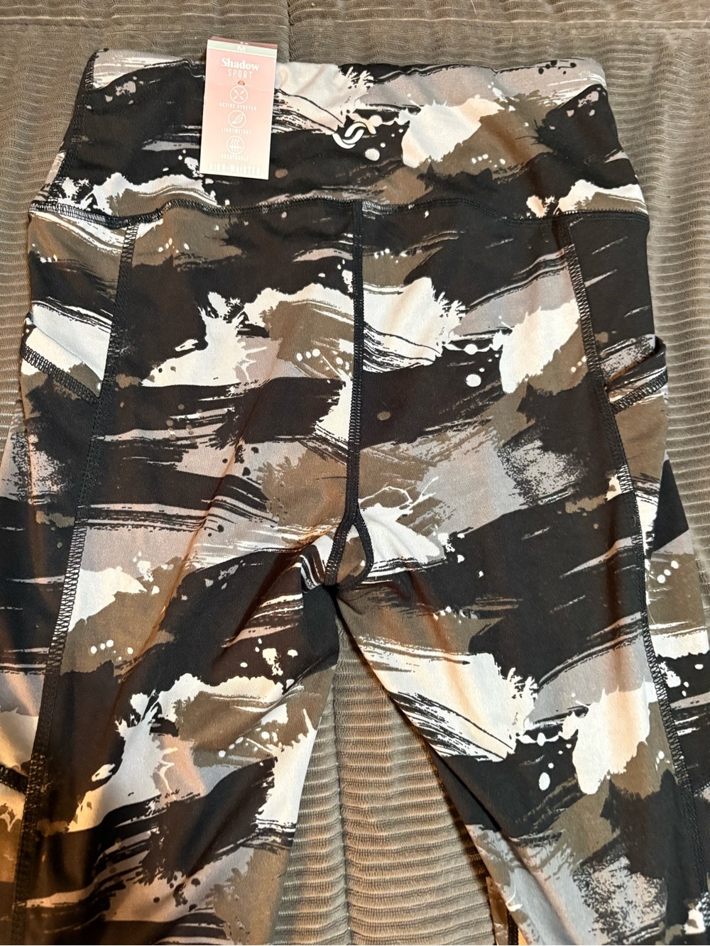 Active Stretch Leggings Medium - Black & Brown Brushprint - Shadow Sport